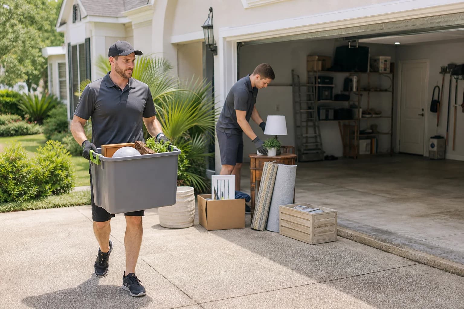 Crew clearing ordinary household items from a garage